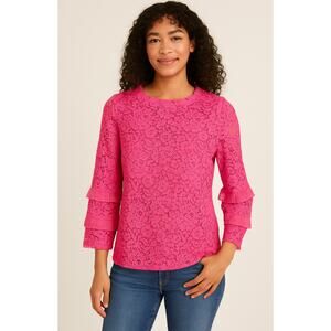 J.Crew Womens XS Pink Floral Lace Top Ruffle Sleeve Reimagined Collection